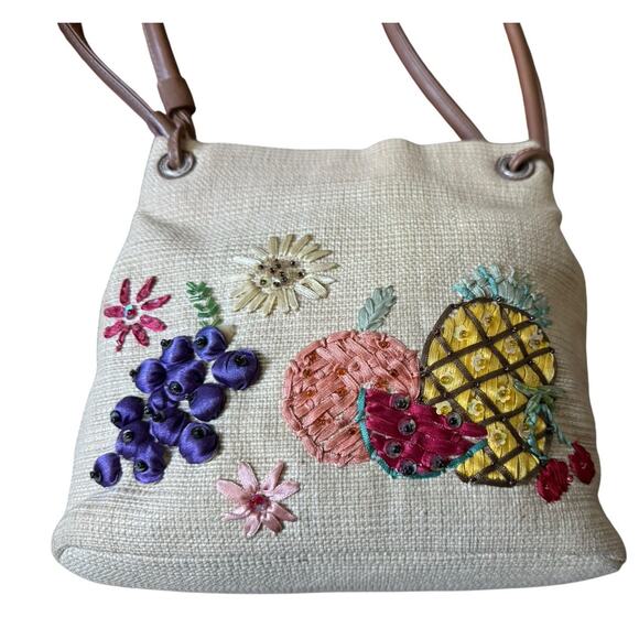 VTG Cherokee Embroidered Bead Pineapple Grapes Fruit Purse Shoulder Handbag - Picture 2 of 8